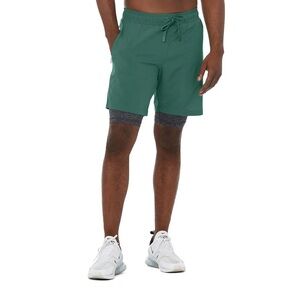 Alo Yoga 7” Unity 2-In-1 Shorts Forest Green Dark Grey Marl Men’s Size 2XL